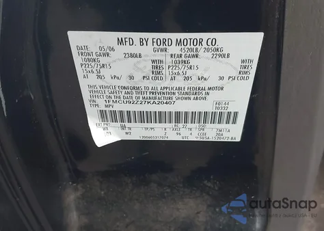 2007 Ford Escape Xls/Xls Manual from USA, damaged, VIN 1FMCU92Z27KA20407